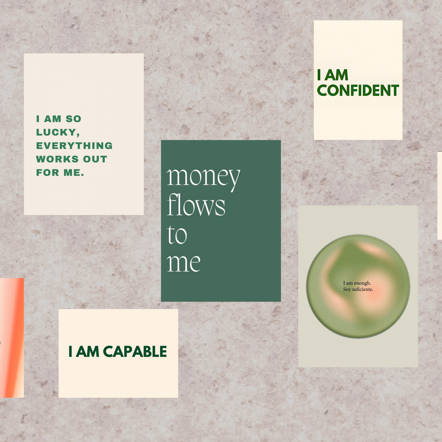Affirmations Posters Collage Set- Green | Set of 6 A4 Posters & 12 A5 Posters