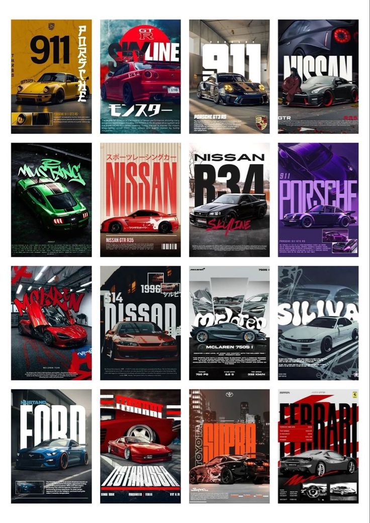 Car Posters | Set of 16 A5 Posters