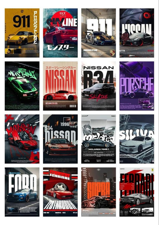 Car Posters | Set of 16 A5 Posters