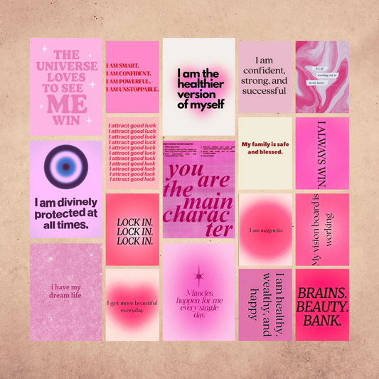 Affirmations Posters Collage Set Pink | Set of 6 A4 Posters & 12 A5 Posters