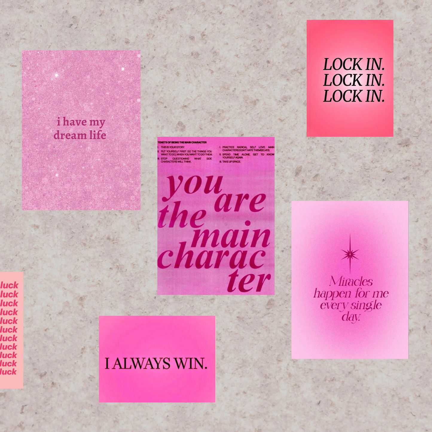 Affirmations Posters Collage Set Pink | Set of 6 A4 Posters & 12 A5 Posters
